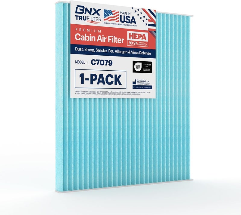 BNX TruFilter C7079 Cabin Air Filter, HEPA 99.97%, Compatible With Nissan Altima, Maxima, Murano, Pathfinder; Infiniti JX35, Q60, QX60 - Image 1